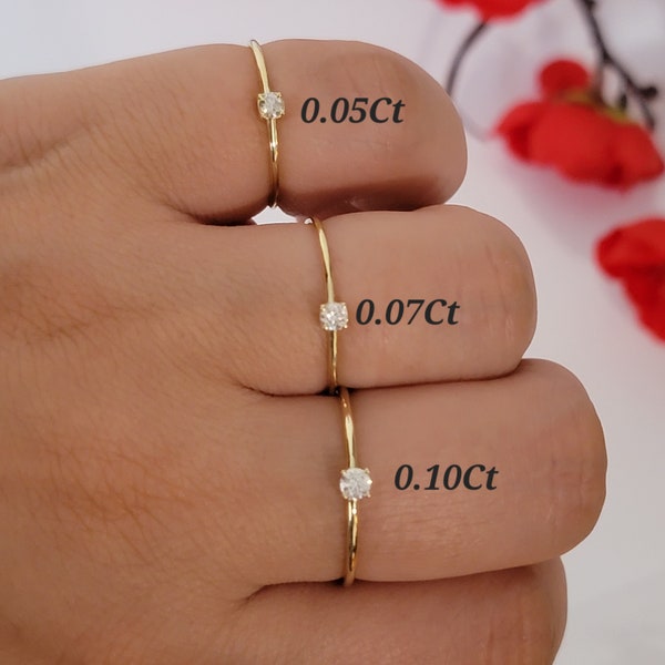 14k Diamond Solitaire, 0.10 Ct Round diamond solitaire ring in 14k Solid Gold, Simple Round Diamond Ring, Tiny diamond ring, 14k White, Rose