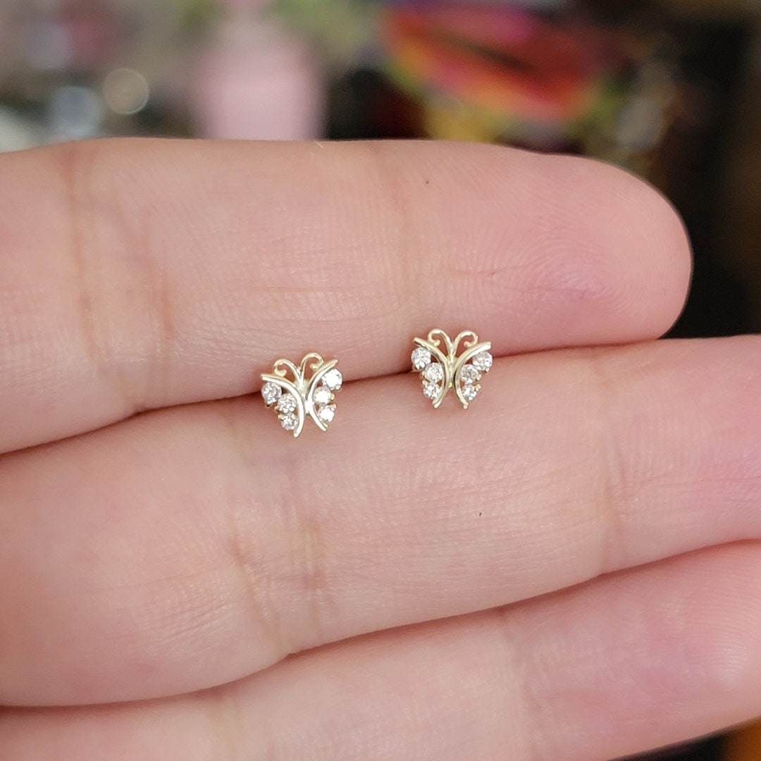 Diamond Earrings, 14k Gold Earrings, Minimalist Earrings, Butterfly
