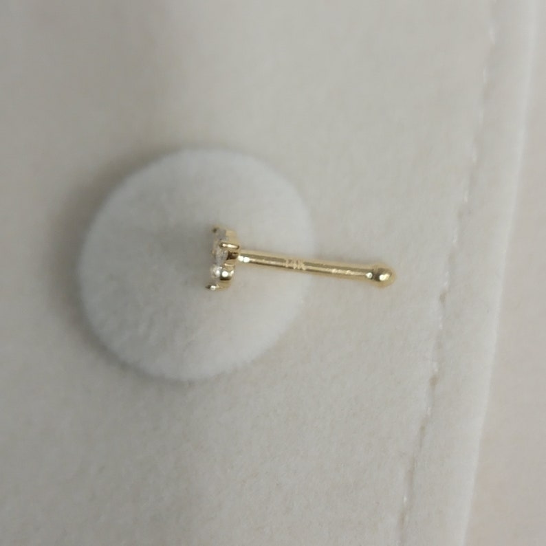 May include: A gold nose ring with a small clear gemstone.