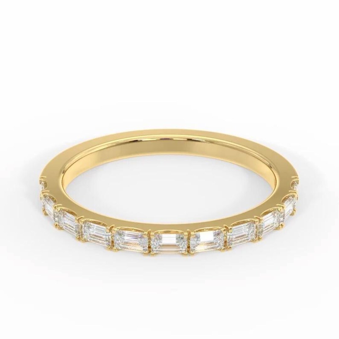 Baguette Diamond Wedding Ring: 14k Gold Half Eternity Band - Etsy