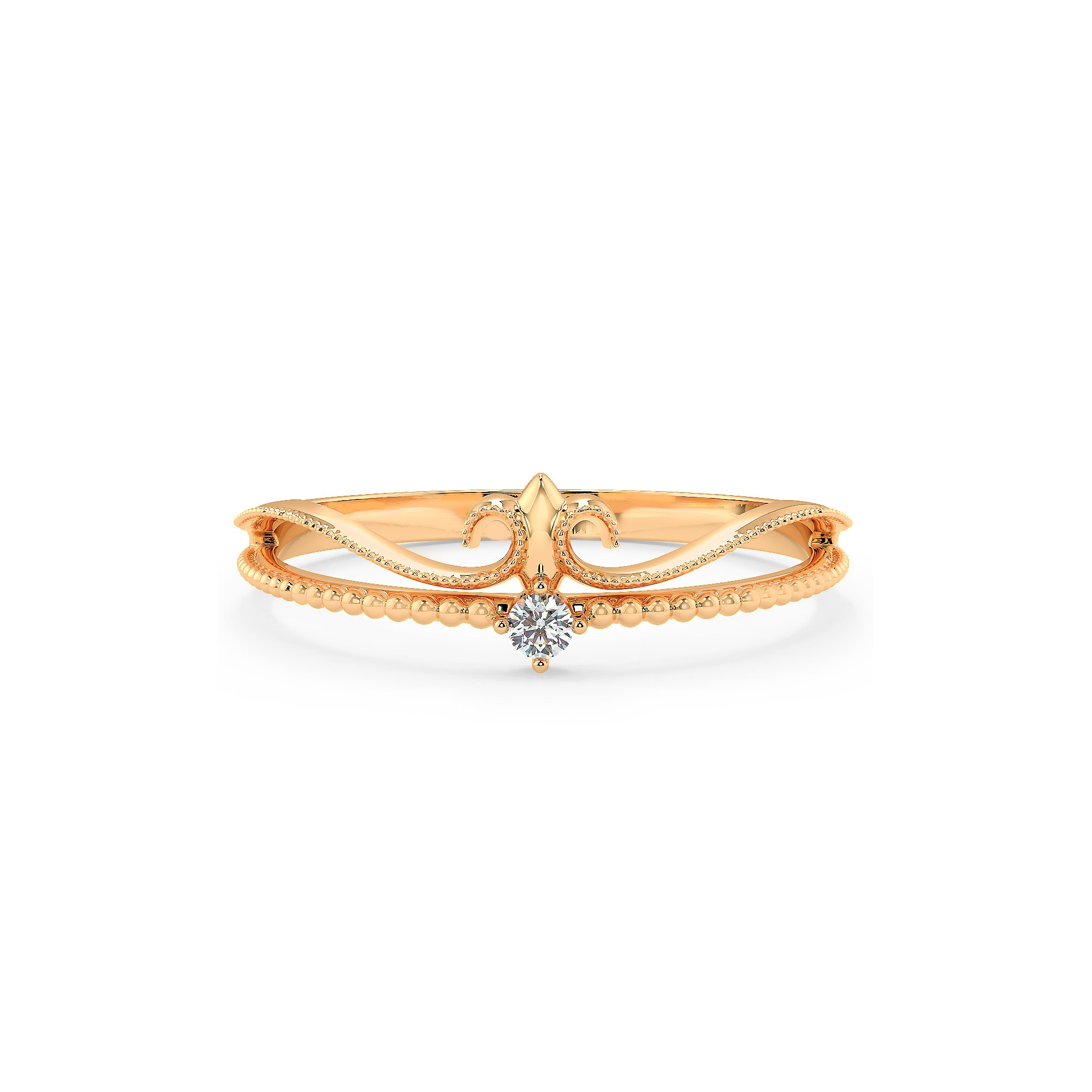Fleur De Lis Diamond Ring, 14K Gold Crown Ring - Etsy
