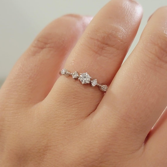 Dainty 14k White Gold Diamond Engagement Ring: Solitaire Ring For Women Dainty 14k White Gold Diamond Engagement Ring: Solitaire Ring For Women