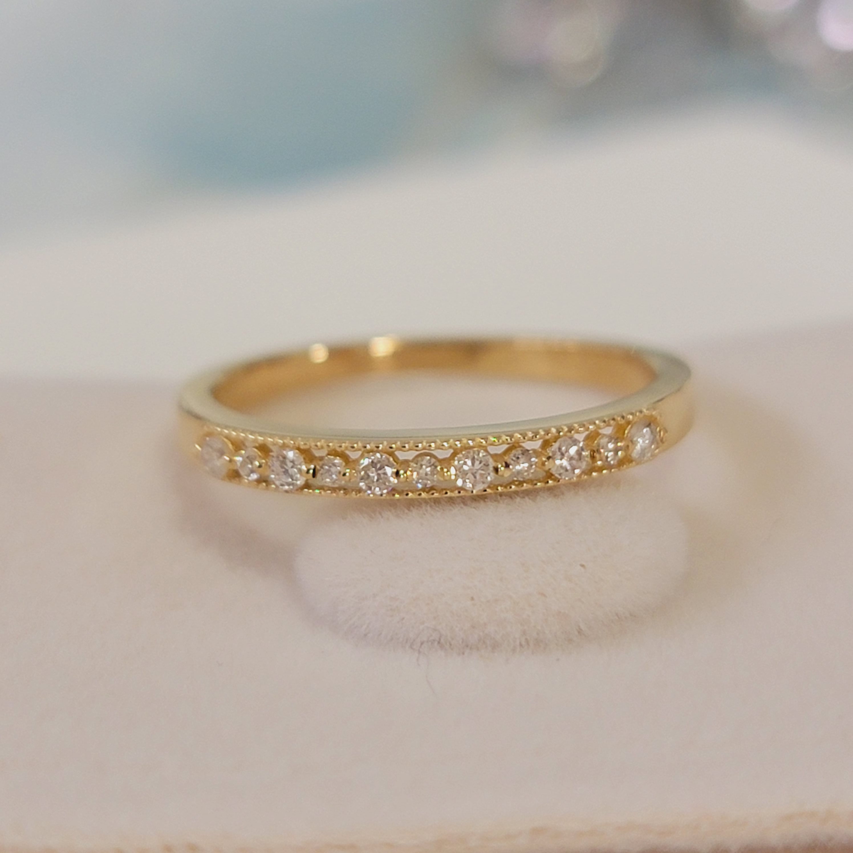 14K Gold Diamond Wedding Band, Half Eternity Anniversary Ring - Etsy
