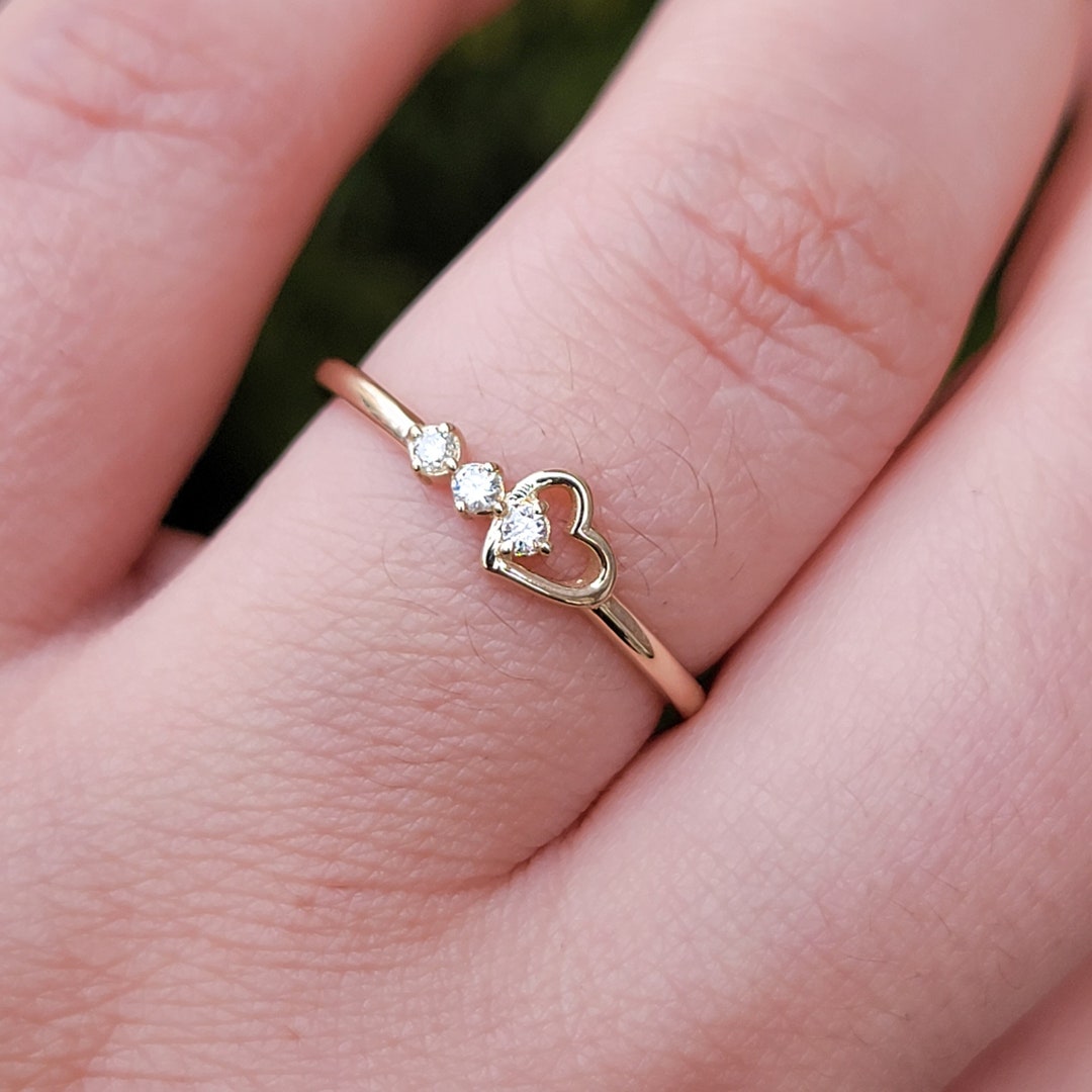 14k Gold Diamond Heart Ring, Dainty Heart Ring, Minimalist Diamond Ring,  Statement Ring, Promise Ring for Her - Etsy