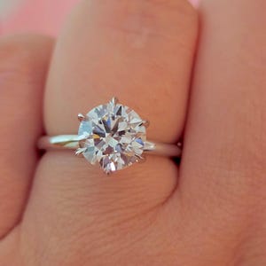 2 Carat F Color VS1 Clarity IGI Certified Round Ideal Cut Lab Grown Diamond Solitaire Engagement Ring,  14k Gold 6 Prong Engagement Ring
