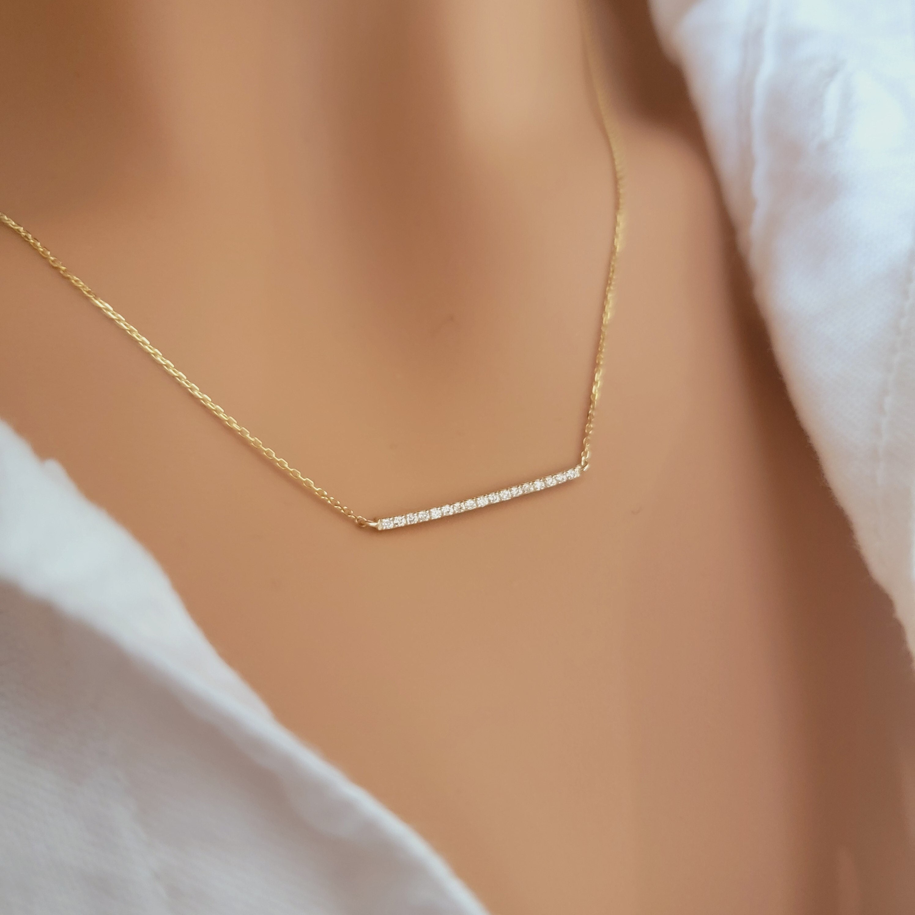 ネックレス・ペンダント Side Pave Bar Necklace #3726 New Gabriel & Co. 14K White Gold Diamond Bar Pendant