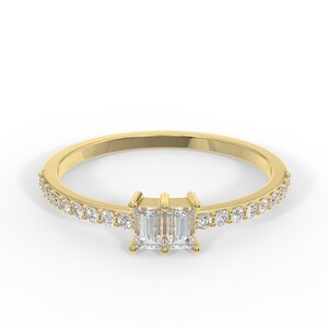 14k Gold Baguette Diamond Engagement Ring: Dainty Anniversary Band