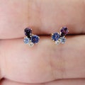 14K Gold Multi-Gemstone Cluster Stud Earrings, Birthstone Jewelry