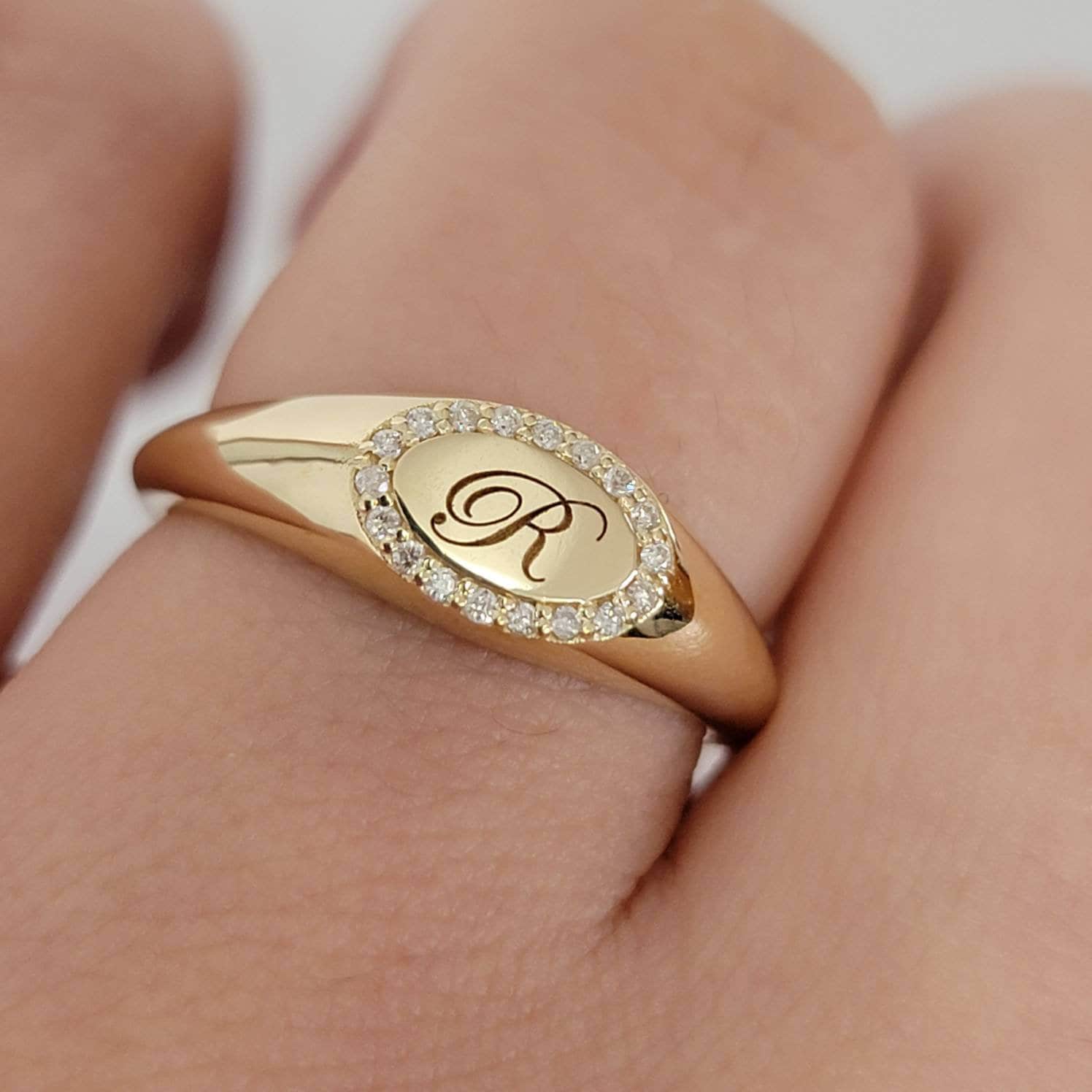 Gold monogram ring discount womens