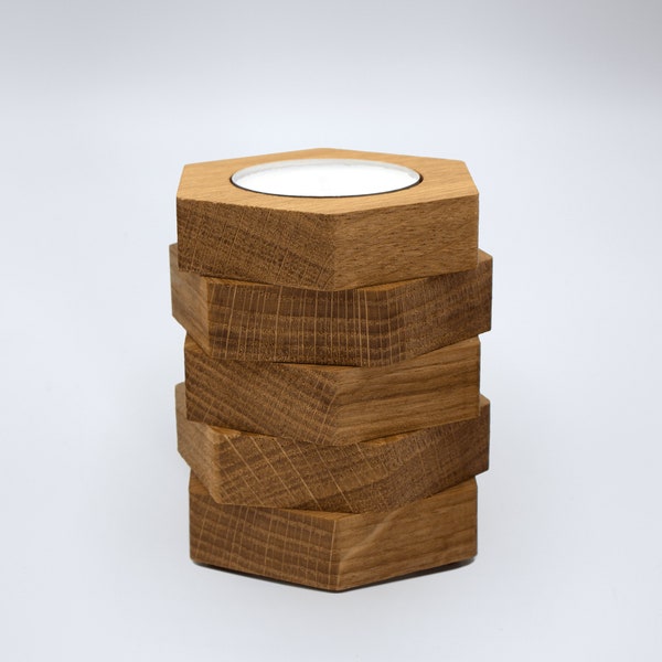 Massiver Eichenholz Teelichthalter - Hochwertige Dekoration - Einzelstücke