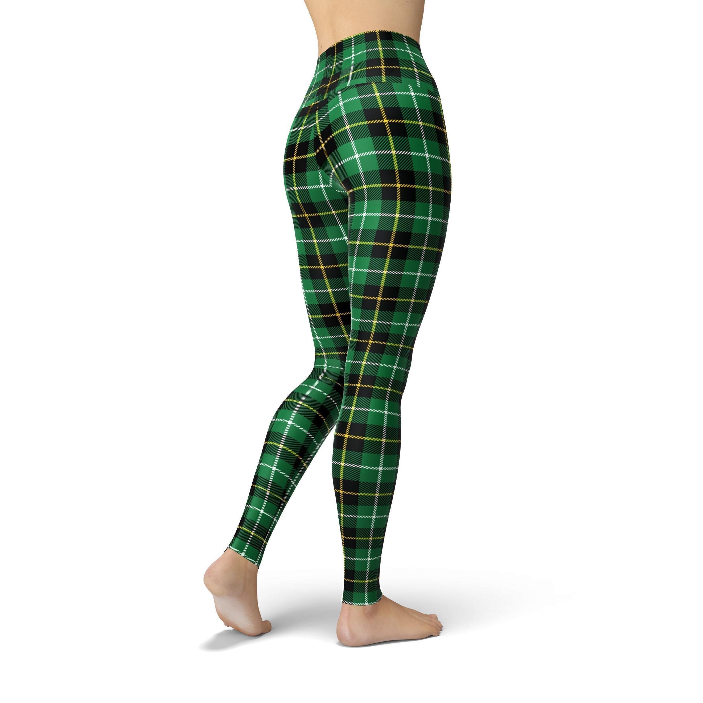 Green Plaid Leggings Mujeres Yoga High Rise Workout Pants Plus Etsy