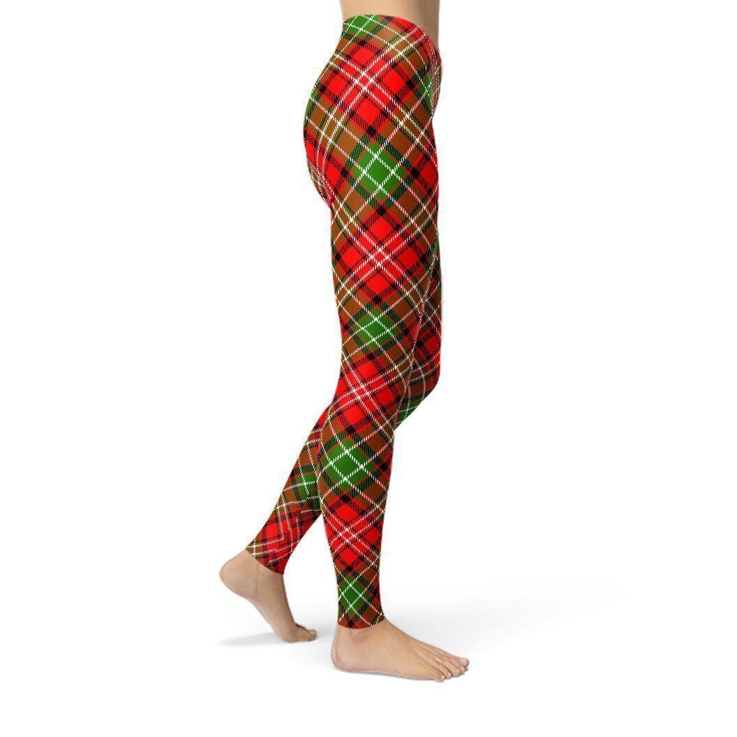 Red Green Plaid Leggings Womens High Waisted Workout Pants | Etsy