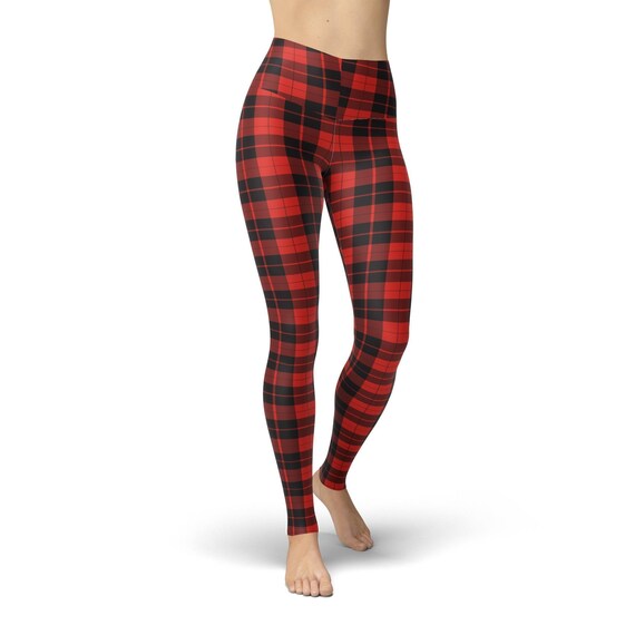 Red Plaid Leggings Womens Yoga High Rise Workout Pants Plus | Etsy