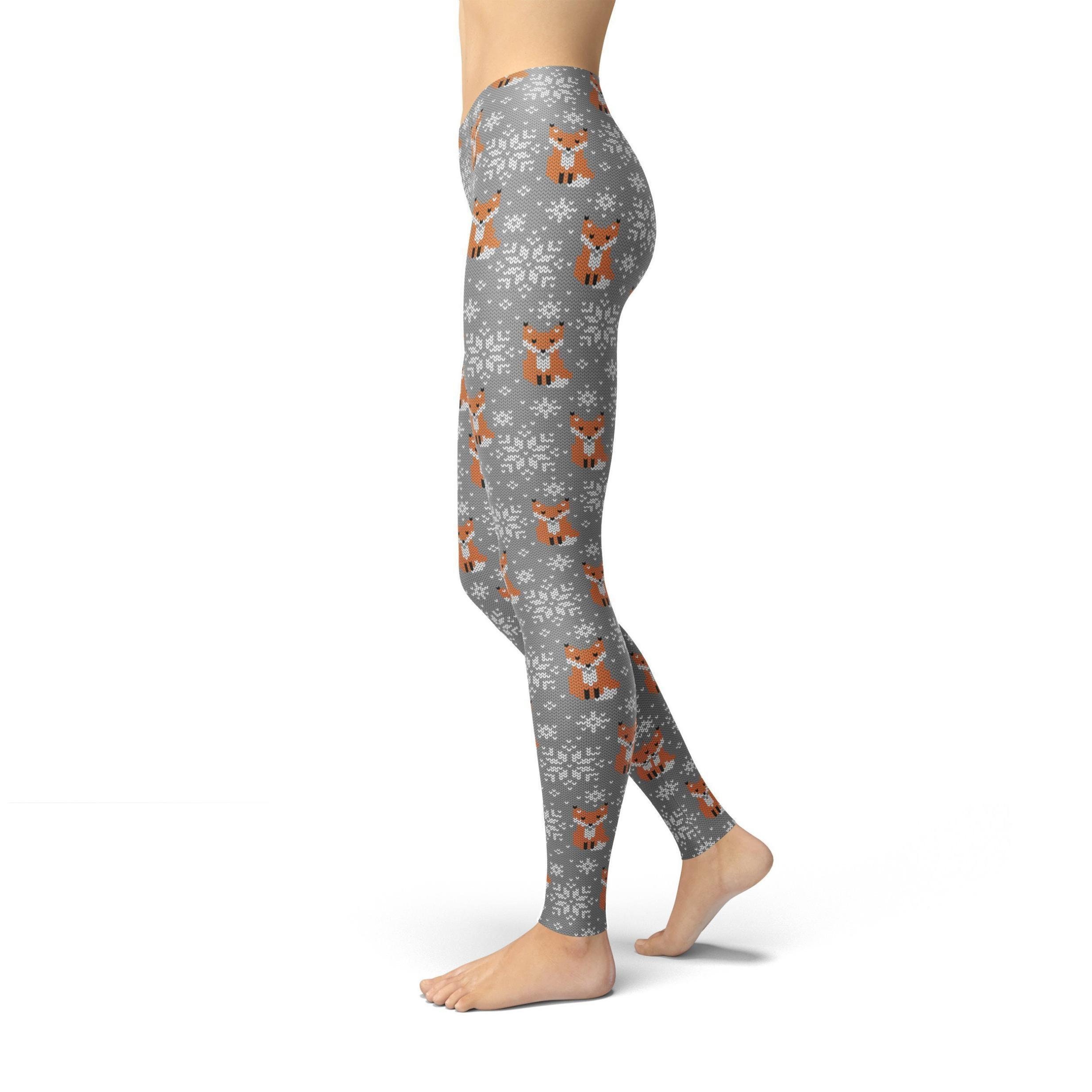 Christmas Fox Leggings Womens High Waisted Workout Pants Etsy