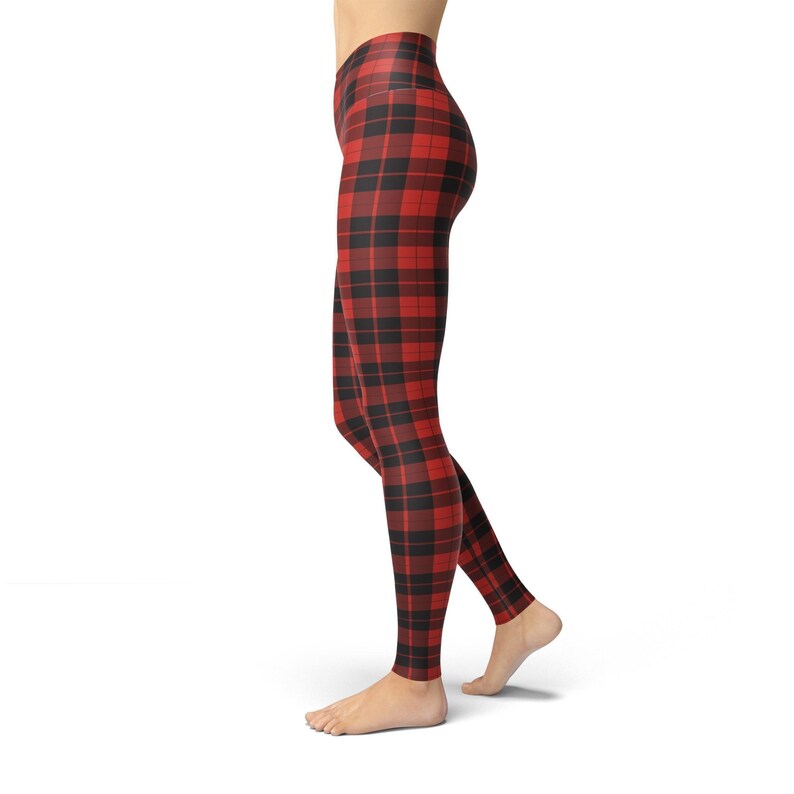 Red Plaid Leggings Womens Yoga High Rise Workout Pants Plus Etsy