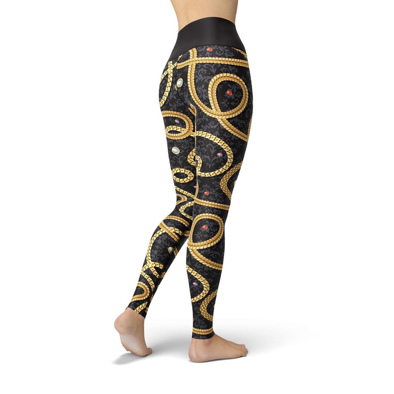 Gold Chains Leggings Womens Yoga High Rise Workout Pants Plus Etsy