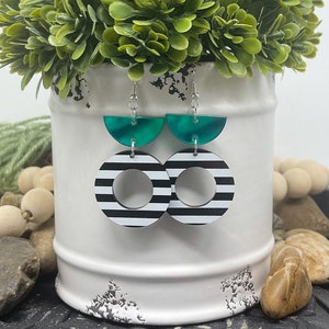 Striped Acrylic Earrings | Black and White Acrylic Earrings | Boho Earrings |  Earrings | Statement Earrings | Hypoallergenic | Gift For Her