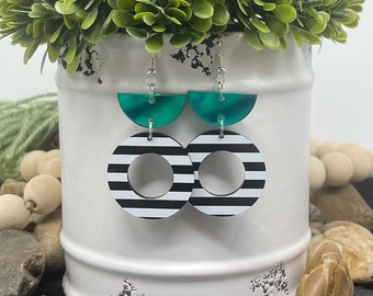 Striped Acrylic Earrings | Black and White Acrylic Earrings | Boho Earrings |  Earrings | Statement Earrings | Hypoallergenic | Gift For Her