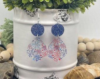 Red White and Blue Fireworks Earrings | Acrylic Earrings | Patriotic Earrings | Modern Patriotic Earrings | Hypoallergenic | Gift For Her