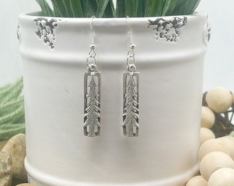 Rustic Silver Pine Tree Earrings: Nature Lover Gift
