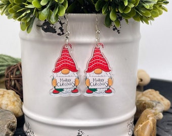 Gnome Earrings | Acrylic Gnome Merry Christmas Earrings | Holiday Earrings | Christmas Earrings | Gift For Her | Hypoallergenic