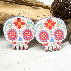 Textured Wood  Sugar Skull Earrings
