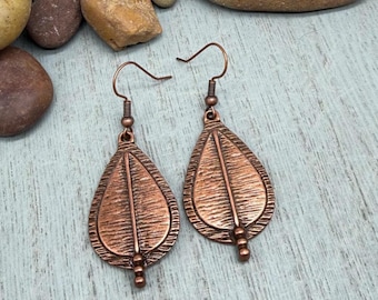 Antique Copper Leaf Textured Leaf Earrings