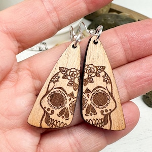 Laser Engraved Sugar Skull Earrings