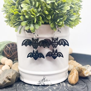 Double Bat Earrings | Halloween Earrings | Acrylic Earrings | Earrings | Hypoallergenic | Vampire Bat Earrings | Black Bat Earrings
