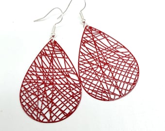 Red Teardrop Filigree Earrings