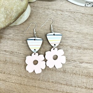 Acrylic Blush Colored Flower Earrings | Acrylic and Wood Earrings | Boho Earrings | Flower Earrings | Hypoallergenic | Gift For Her