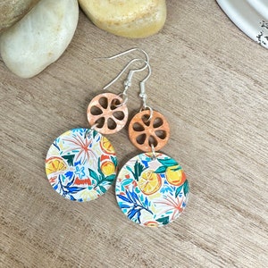 Tropical Orange Patterned Acrylic Earrings