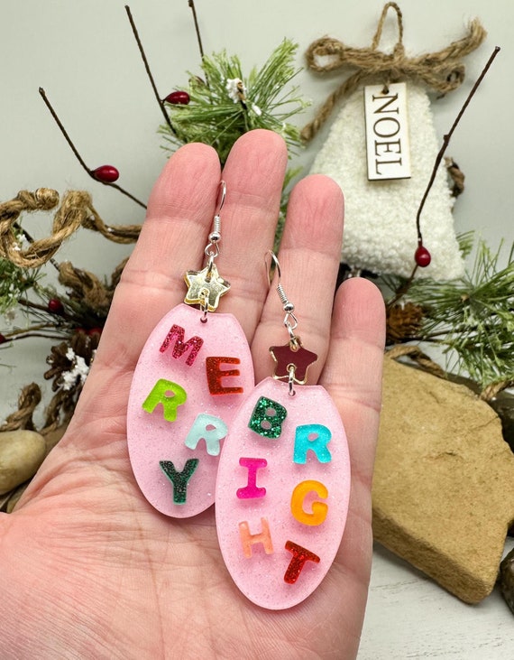 Hot Pink Merry Christmas Earrings Hot Pink Merry Christmas Earrings