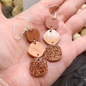 Acrylic Stacked Organic Shapes Earrings in Copper Rust
