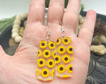 Acrylic Sunflower Wide Bar Earrings
