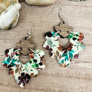 Boho Fall Floral Acrylic and Wood Earrings