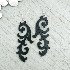 Black Filigree Wood Earrings