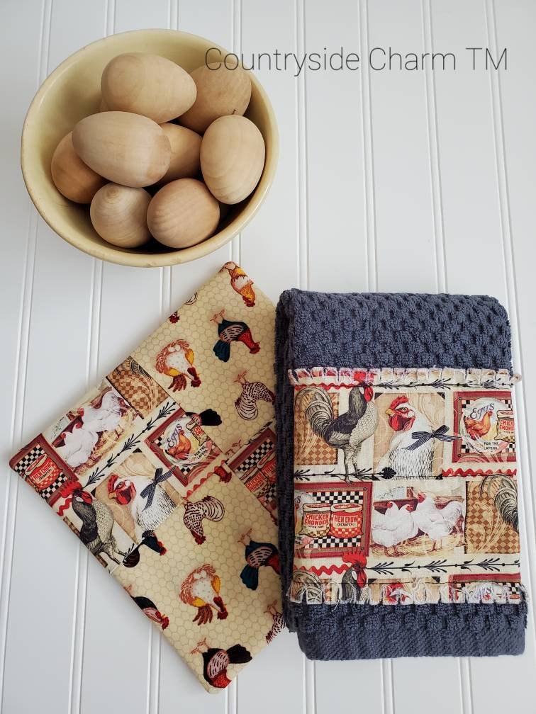 Kitchen towel and potholder set Etsy