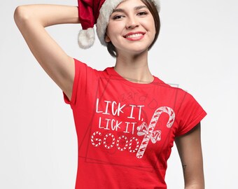 Lick It Lick It Good Funny Candy Cane Christmas Design | Naughty Holiday Graphic for Christmas Parties & Gag Gifts