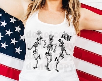 Dancing Skeleton 4th of July Shirt – Patriotic Skeleton Tee, Red White and Booze Shirt, Funny Independence Day Graphic Tee