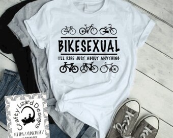 Camiseta ciclista divertida Bikesexual: "Montaré casi cualquier cosa" para ciclistas.