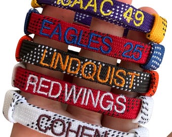 HOCKEY LACE WRISTBANDS (with team/player names!) - fully adjustable custom hockey lace wristbands for players, coaches, and fans.