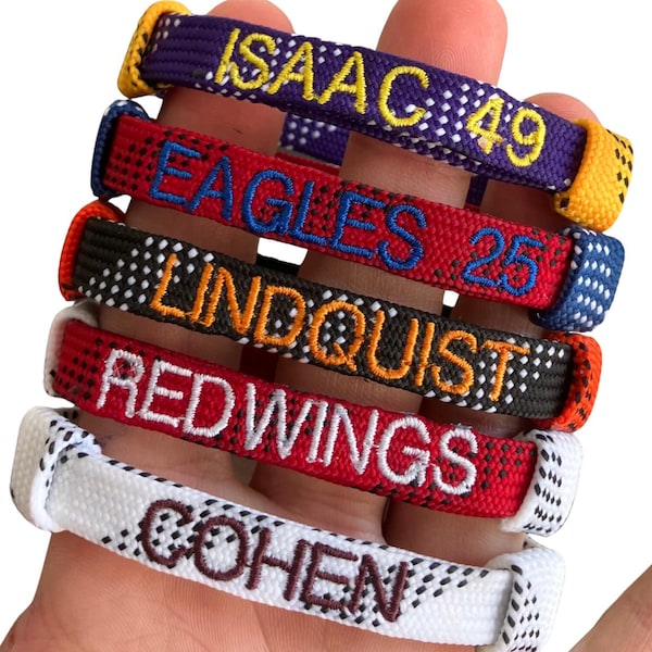HOCKEY LACE WRISTBANDS (with team/player names!) - fully adjustable custom hockey lace wristbands for players, coaches, and fans.