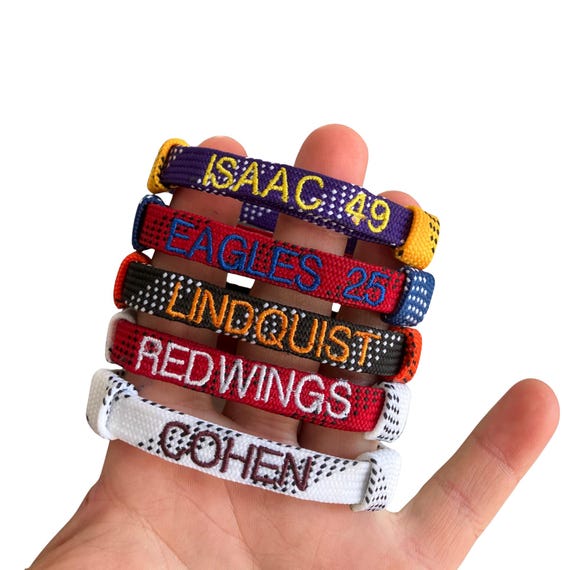 HOCKEY LACE WRISTBANDS (with team/player names!) - fully adjustable custom hockey lace wristbands for players, coaches, and fans.