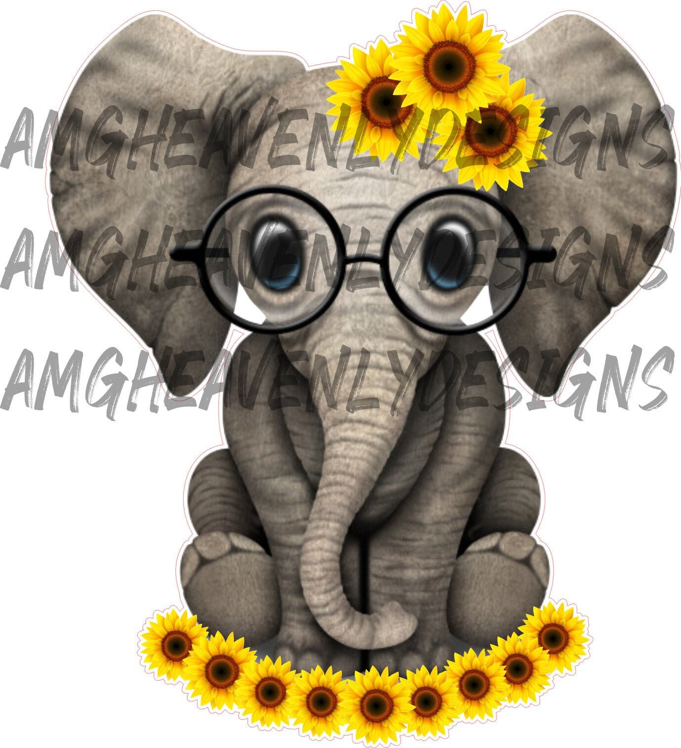 Elephant With Sunflowers Etsy