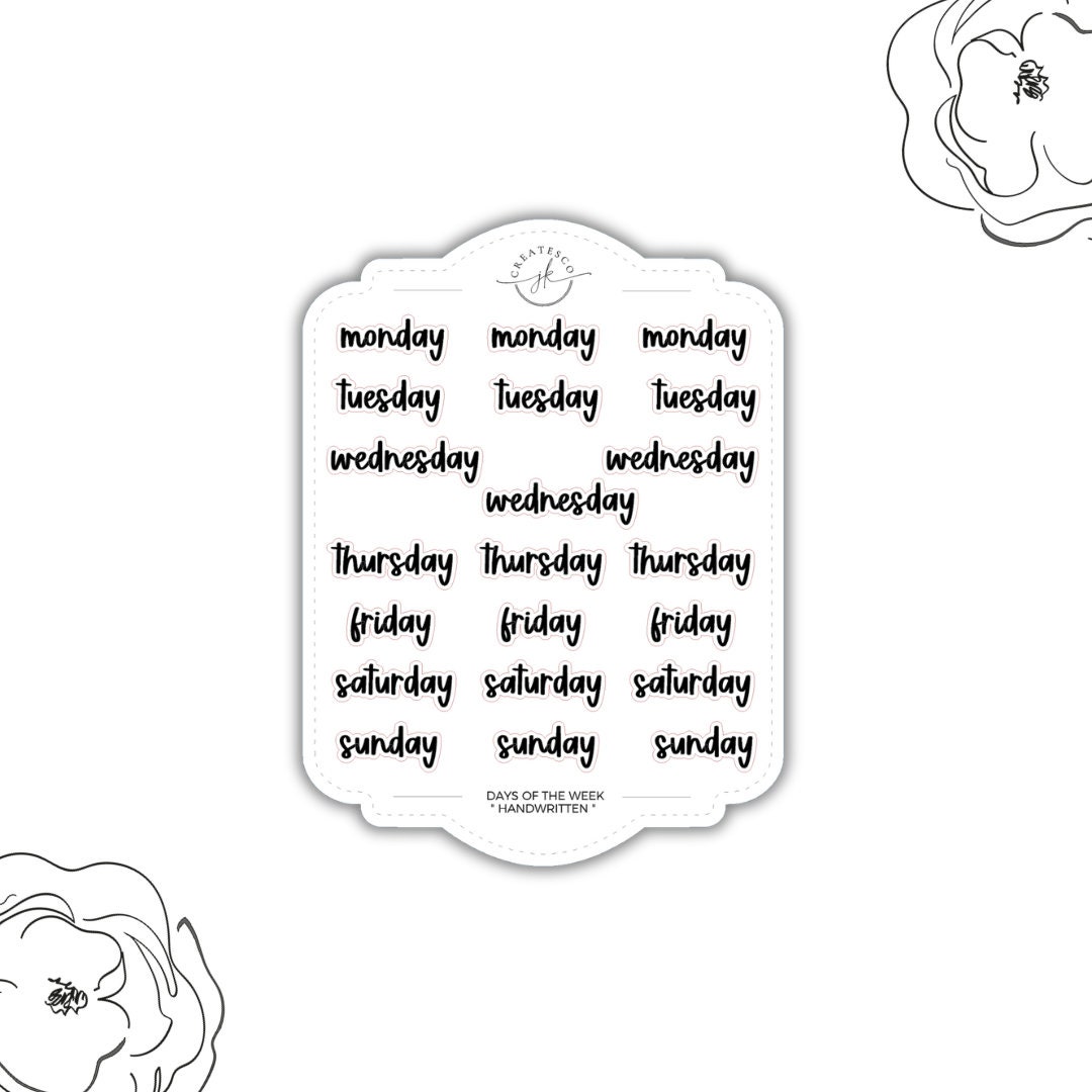 Days of the Week || Handwritten Font || Sticker - Etsy