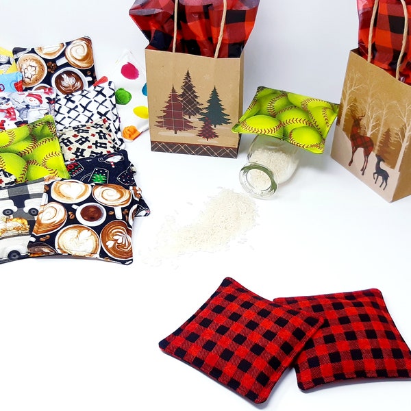 Handmade Reusable Microwave Rice Bag Hand Warmers – Set Of 2, Red Plaid Fleece, Made In USA