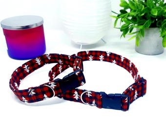 Christmas Dog Collar, Buffalo Plaid Dog Collar, Holiday Dog Collar, Plaid Christmas Tree Collar, Adjustable Dog Collar, Handmade Dog Collar