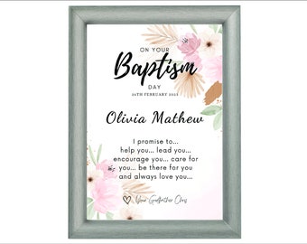 Baptism, gift, print, personalized baptism print, custom name baptism print, baby girl gift, printable baptism gift.