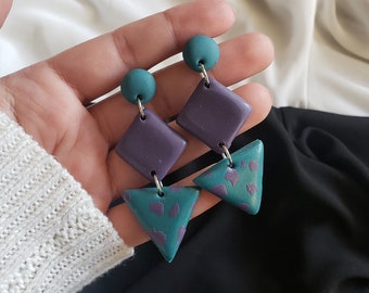 Blue and Purple Polymer Clay Earrings, Clay Earrings, Polymer Earrings, Handmade Earrings, Lightweight Earrings, Dangle Earrings, Unique